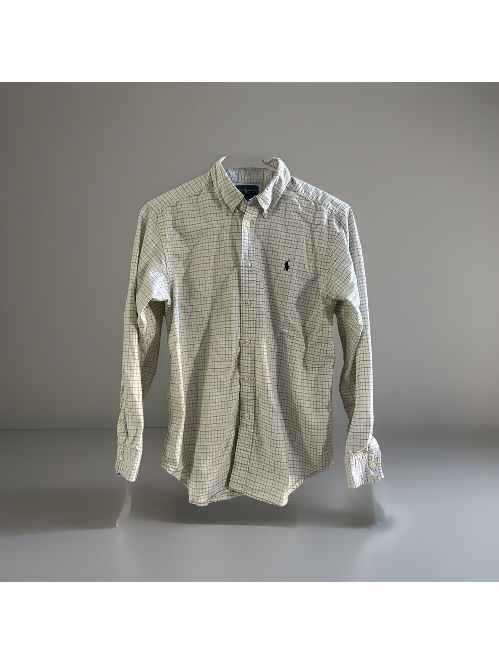 Polo Ralph Lauren Youth L Blue Green Check Button Shirt Pony Logo Cotton